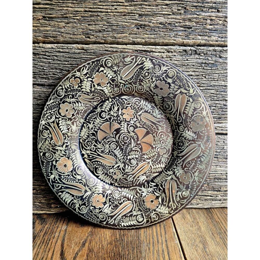 Vintage Erzincanlılar Turkish Copper Wall Plate Hand Engraved Floral Metal Art